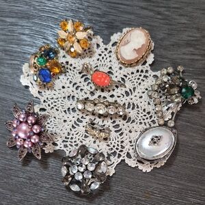 Assorted Women’s Decorative Brooch - Multi-Color Rhinestone & Cameo Cluster